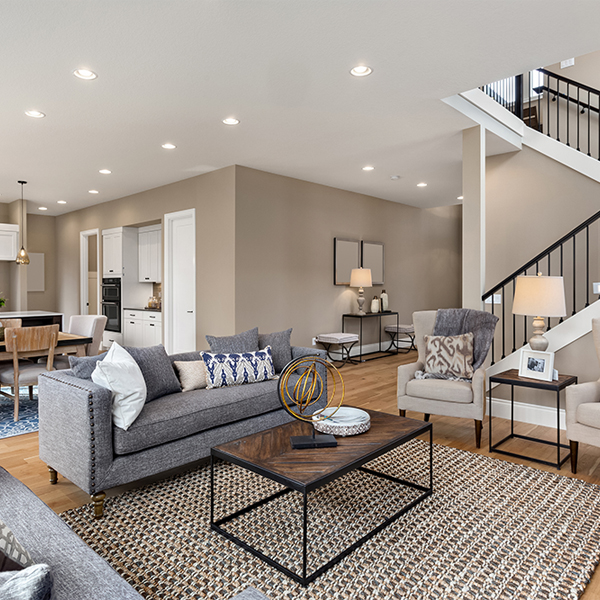 Beautiful living room interior with hardwood floors and nice rug