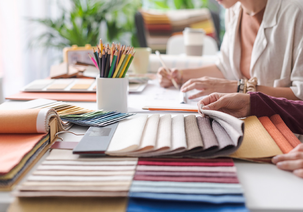 table with fabric swatches